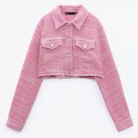 NWOT! Zara Barbie Pink Tweed Cropped Jacket - Picture 5 of 13